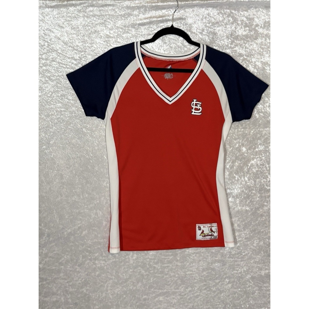 Majestic St. Louis Cardinals Women's Red Navy White MLB Baseball Shirt